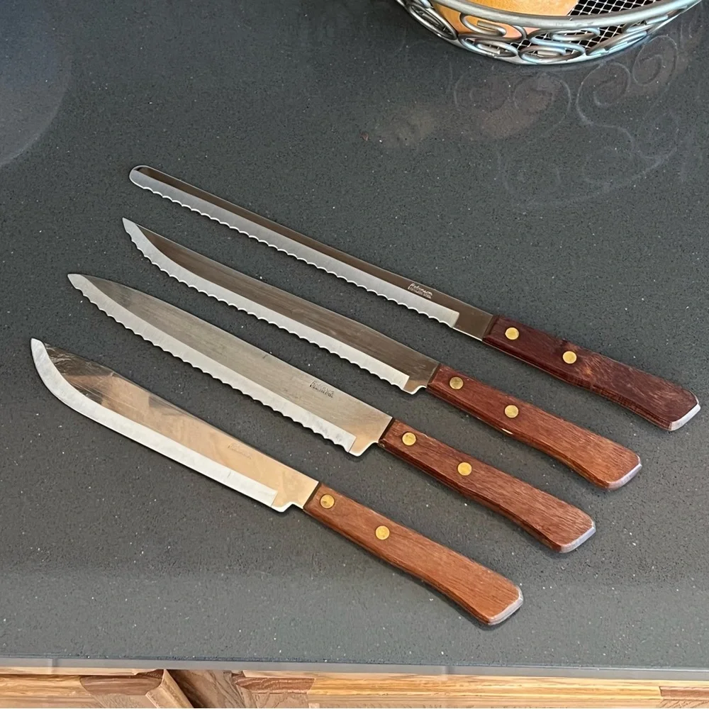 Vintage Robinson Wooden Handle Stainless Steel Knives Set of 4